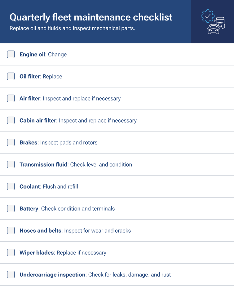 Quarterly maintenance checkist
